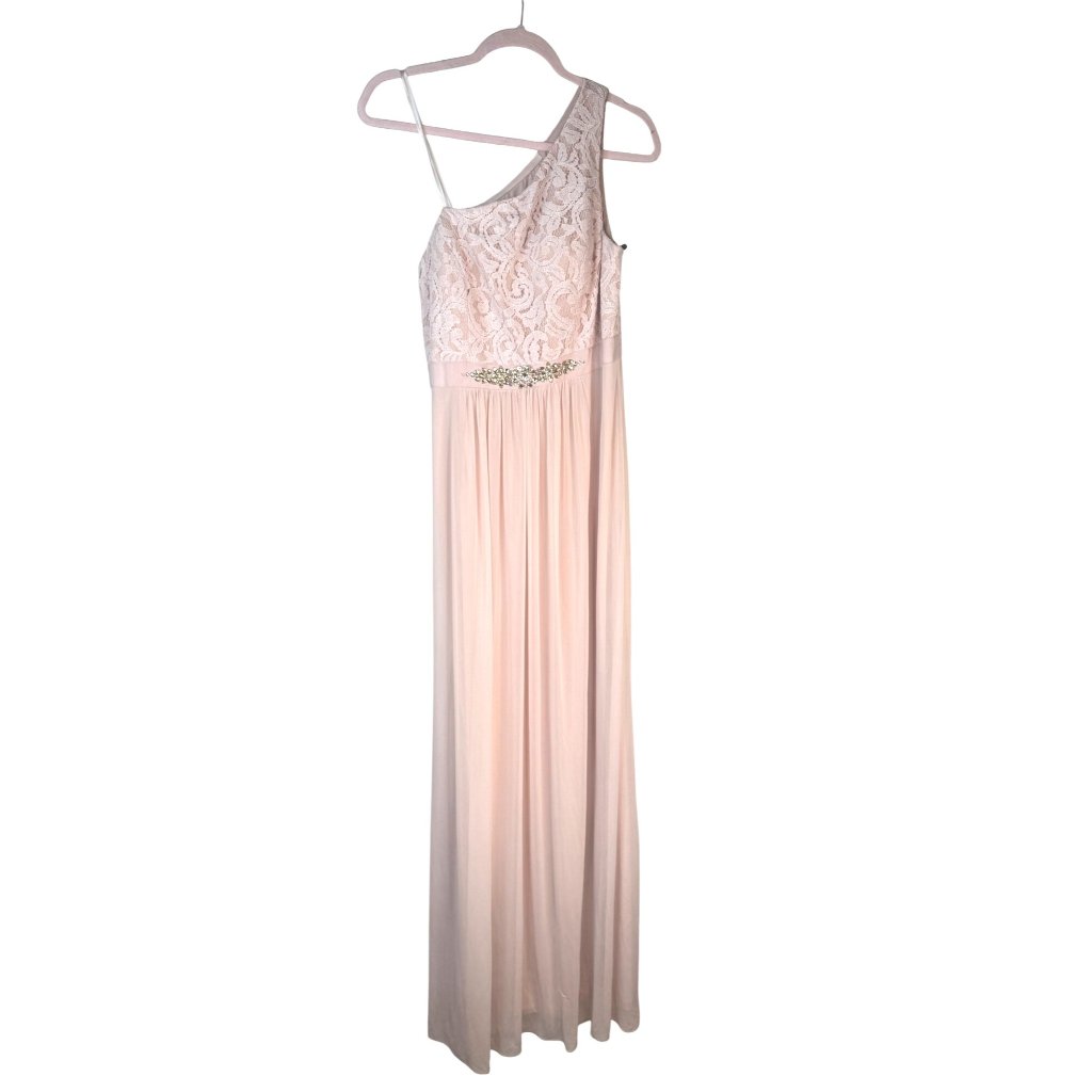 2/$35 Nwt Adrianna Papell Size 14 One-Shoulder Lace Maxi Dress Pink Formal